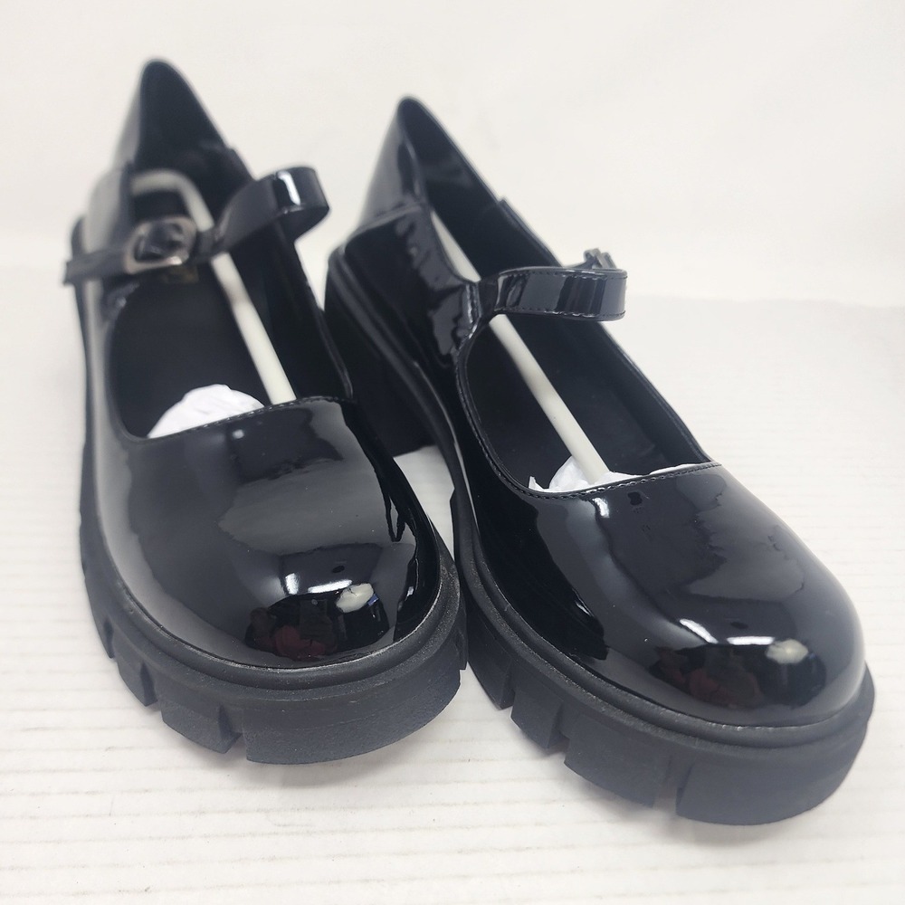 IDIFU Black Patent Leather Chunky Lug Sole Mary Jane Platform Heels Womens 8 NEW - Picture 8 of 13